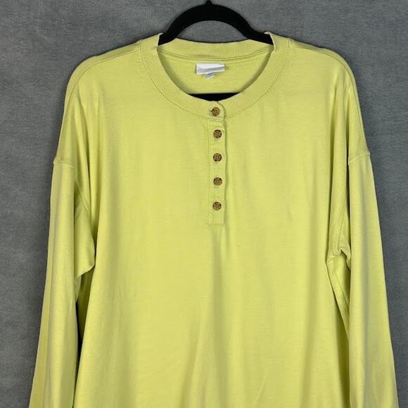 J Jill Fit Top Womens Large Yellow Green Long Sleeve Oversized Comfort Henley - Picture 2 of 11